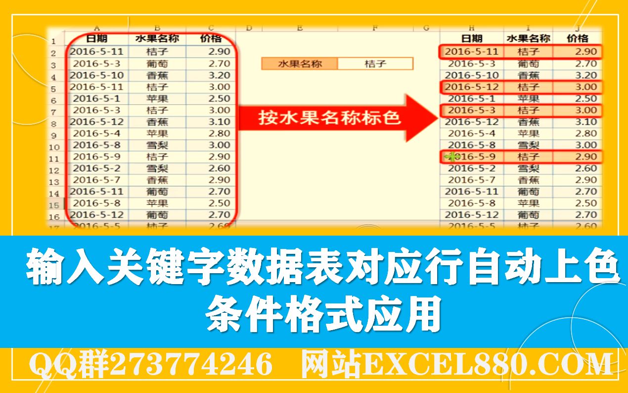 EXCEL中输入关键字后数据表对应行自动上色(条件格式应用)哔哩哔哩bilibili