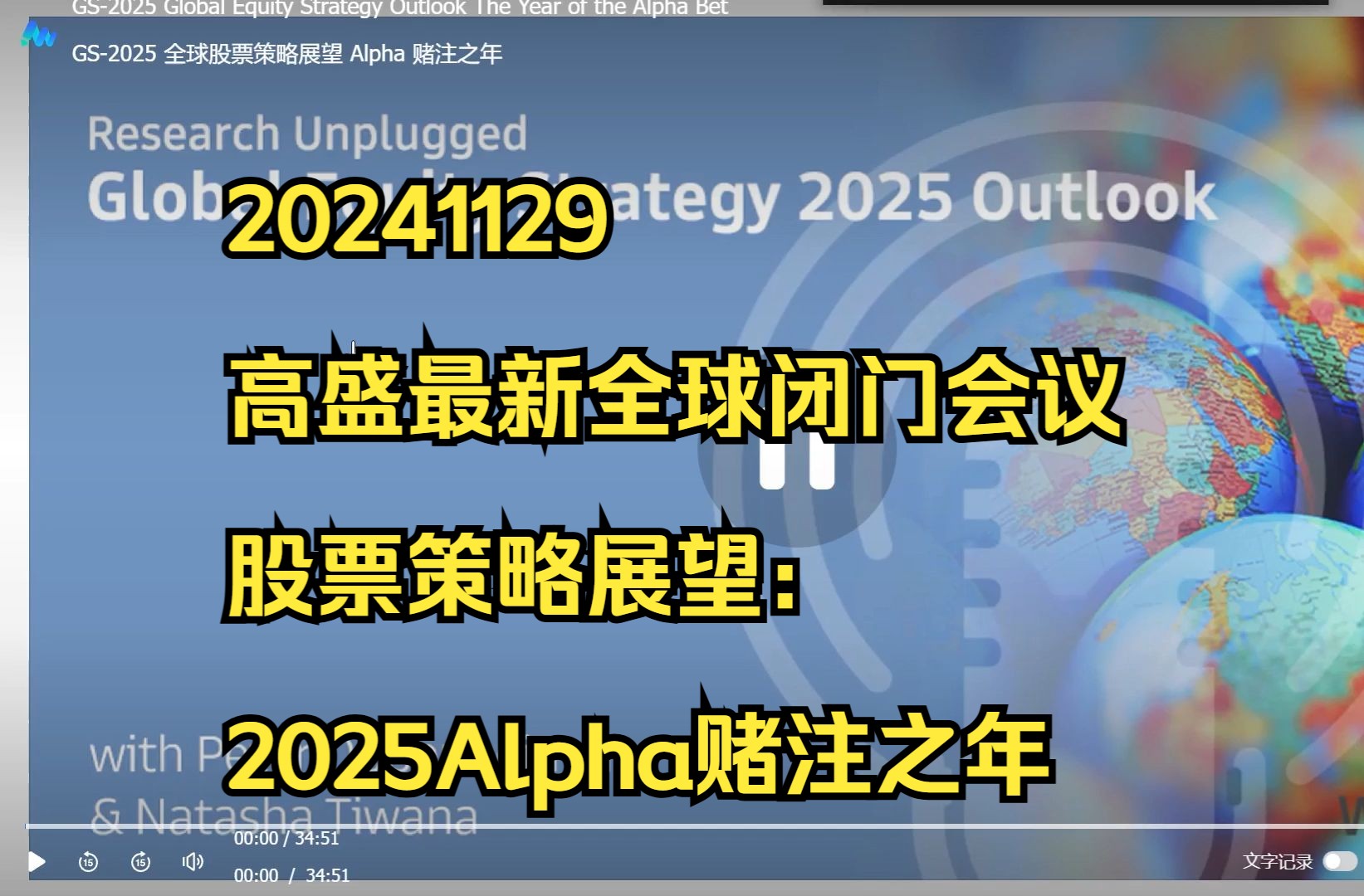 高盛最新闭门会议 2025股市策略展望alpha赌注之年哔哩哔哩bilibili