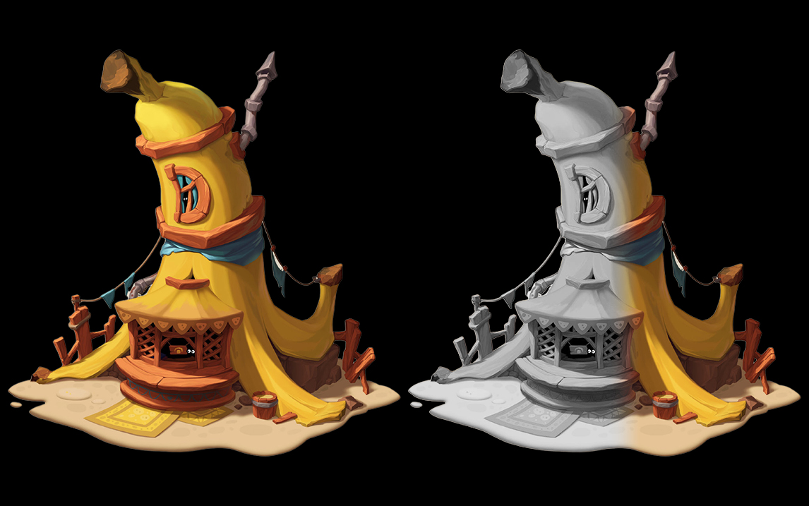 【maya建模】maya小型卡通场景建模制作 黄色香蕉屋模型布线制作教程!