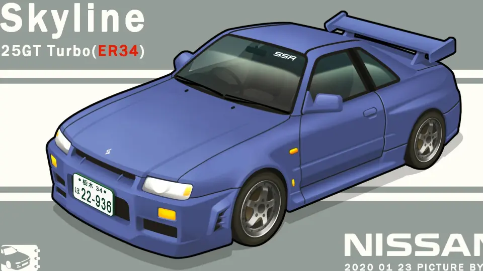 头文字D》川井淳郎Nissan Skyline 25GT Turbo(ER34) 绘制过程_哔哩哔哩 