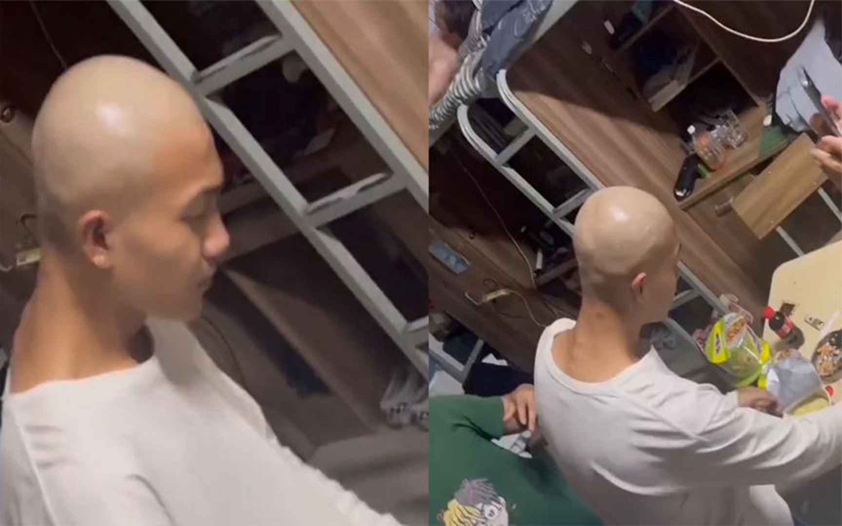 男生为情所伤剃了光头,面对室友的调戏还是一脸沉默,看泡面笑喷