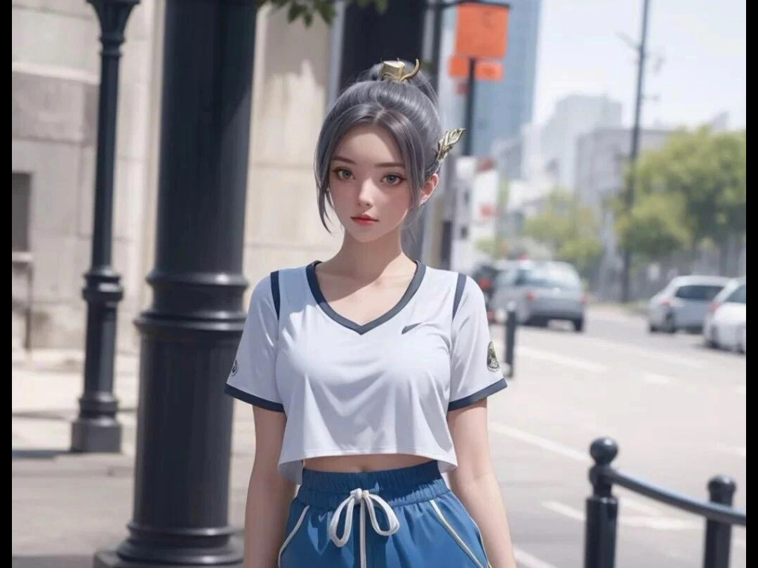 韩月穿短裤逛街