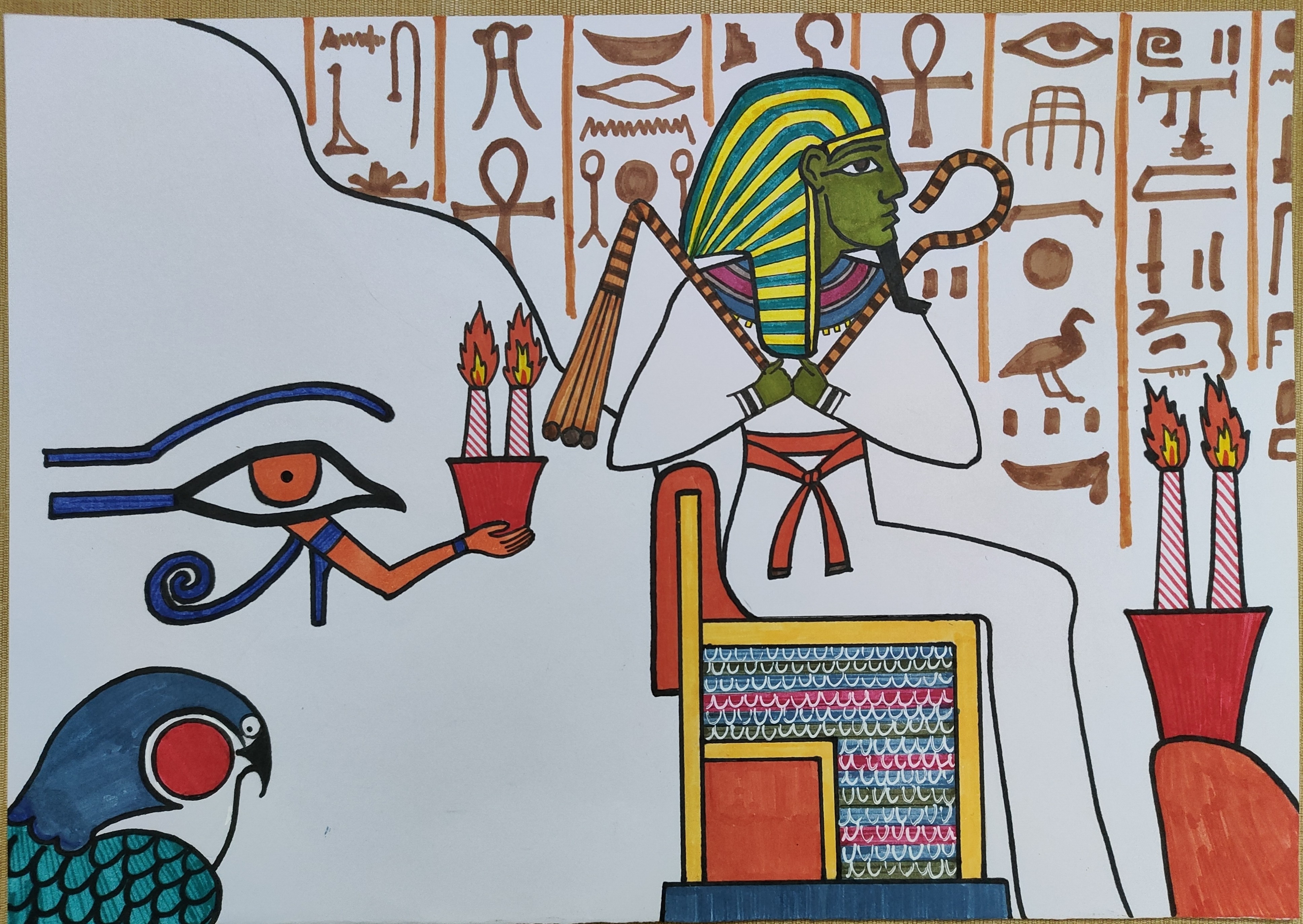 埃及壁画儿童画简单图片