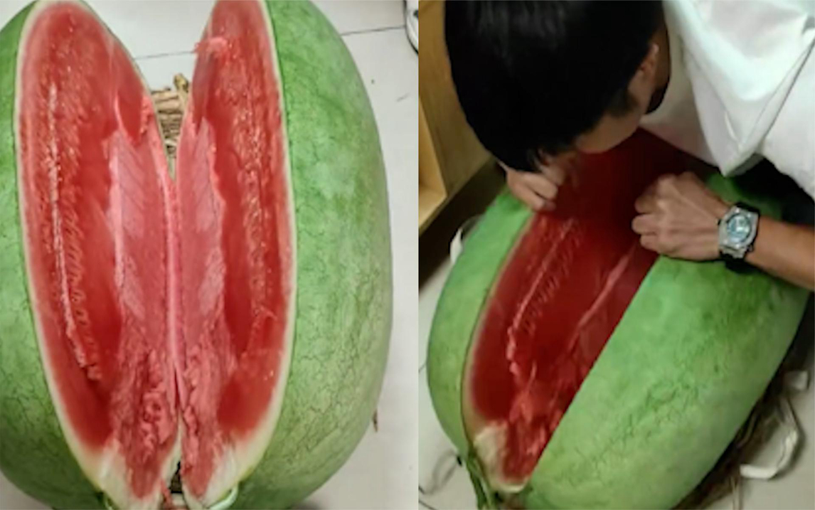 男子朋友送他100斤大西瓜,皮薄没有籽非常甜,网友梦中情瓜