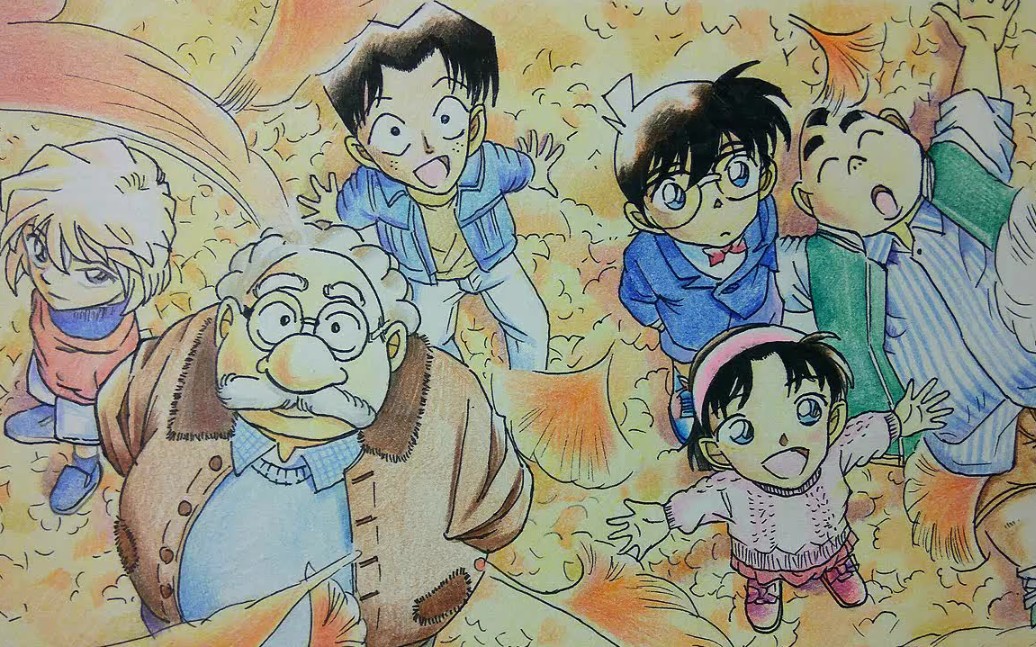 【设彩很忙】彩铅手绘 名侦探柯南 少年侦探团全员