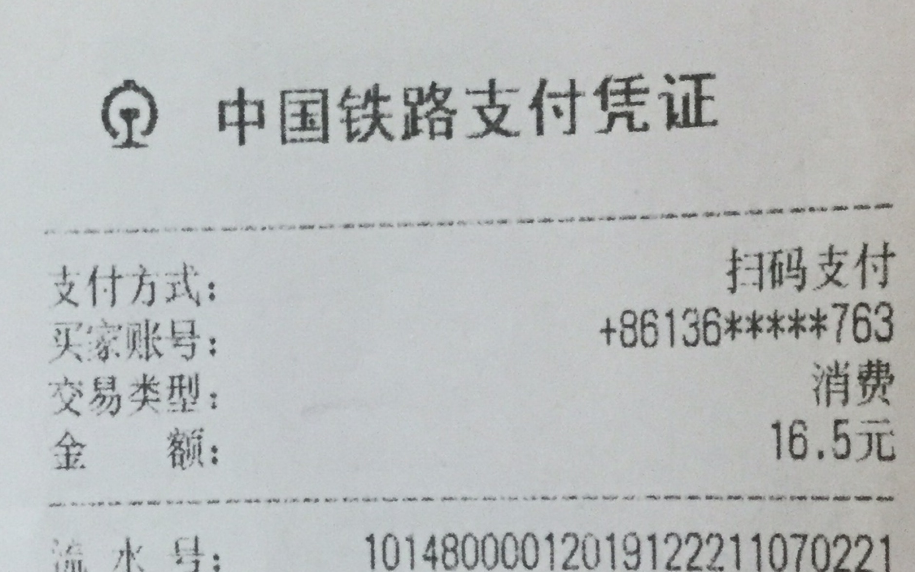 中国铁路支付凭证