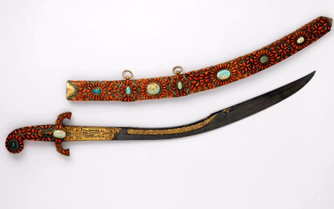 华丽的 19世纪土耳其基利弯刃 乌兹钢刃材 手柄和刀