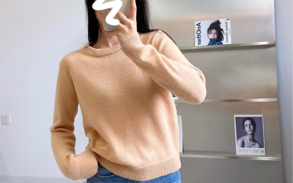 celine思琳女士经典圆领驼色山羊绒马车图案套头针织衫