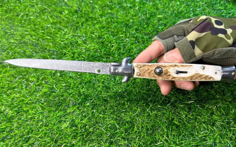 鹿角柄akc侧跳折刀意大利黑手党赌徒跳刀