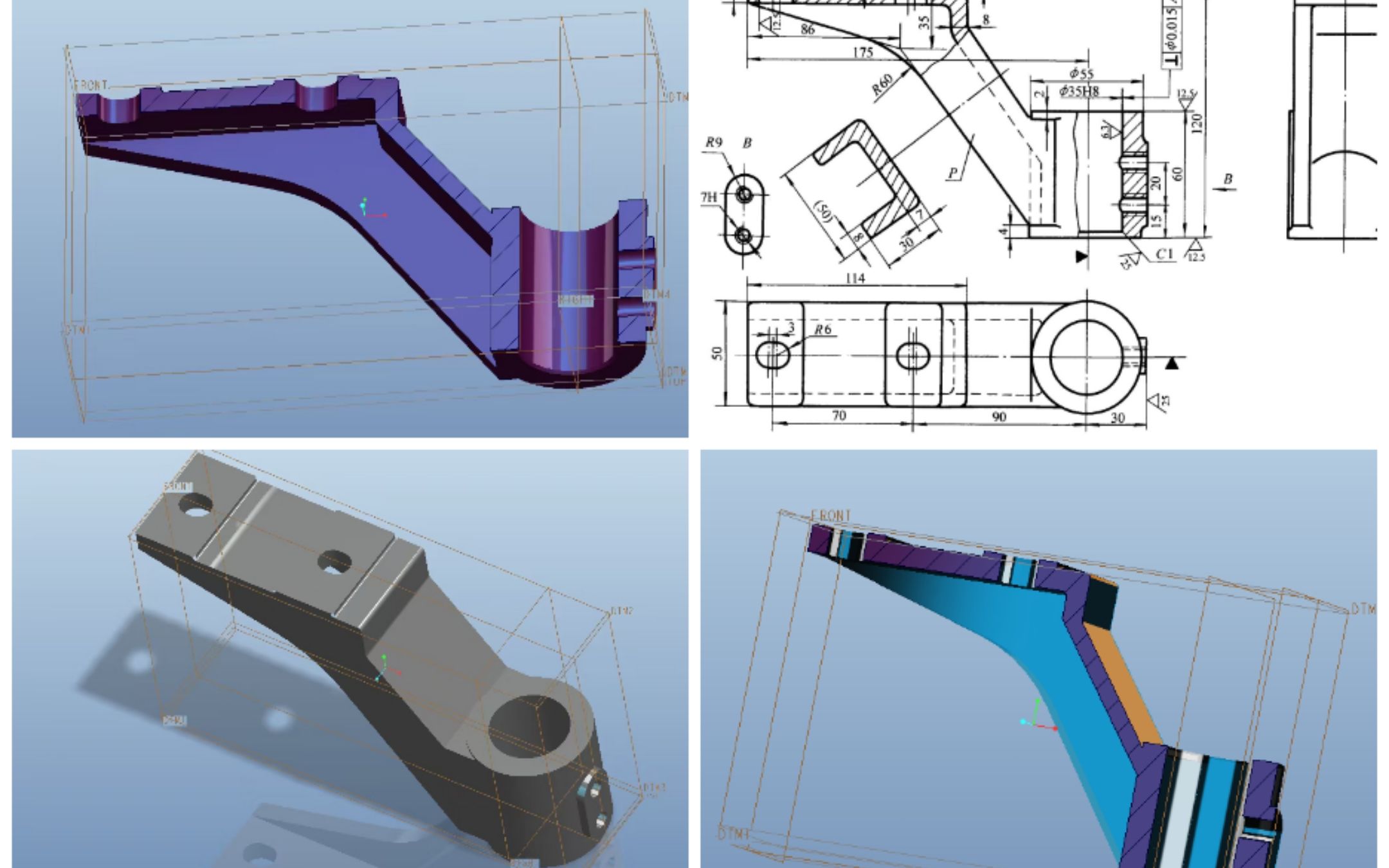 caxa基础练习——4 三维成图 pro/e 效果(内部有点小出入,不改了.