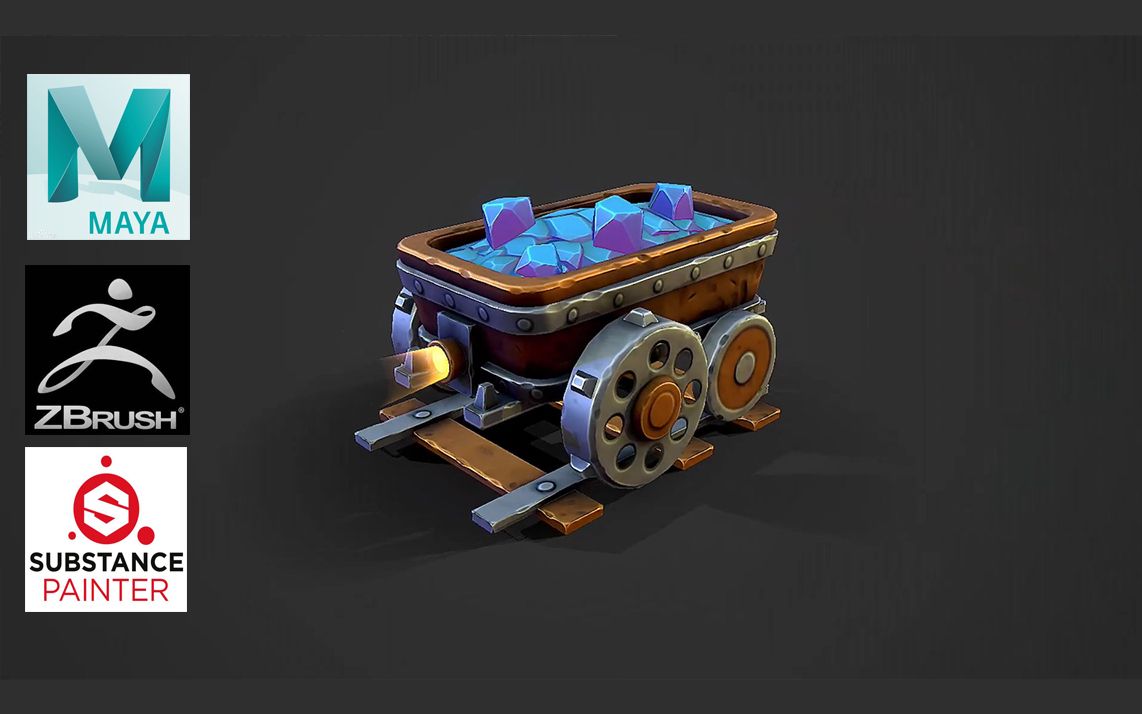 maya zbrush substance painter2019制作风格化矿车