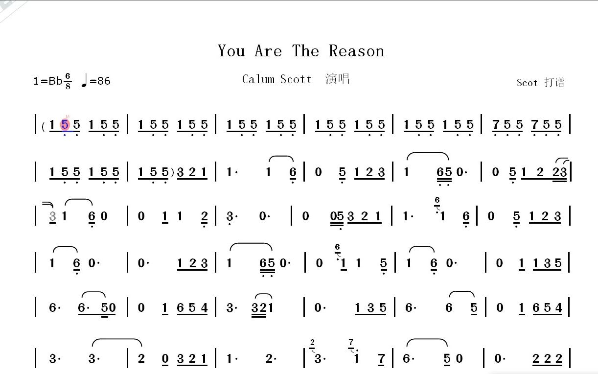 you are the reason(calum scott演唱)--动态简谱