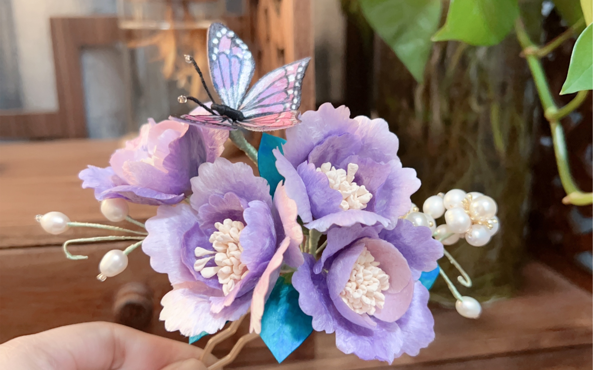 绒花簪,紫色的绒花呀