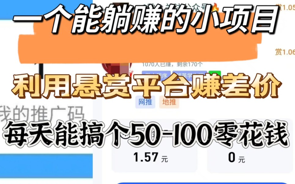 一个能躺赚的小项目,利用悬赏平台赚差价,每天能搞个50100零花钱哔哩哔哩bilibili