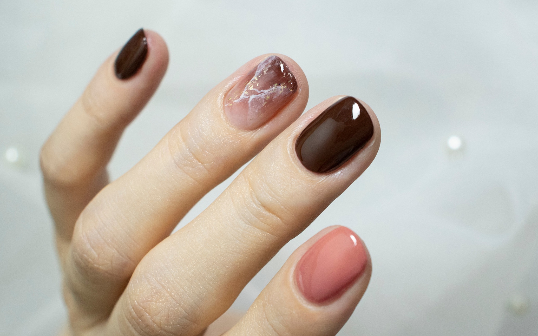 【xiao猫猫子】巧克力色石纹晕染美甲