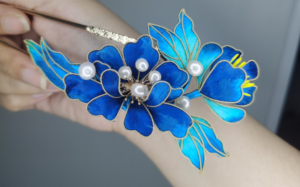 掐丝绒花仿点翠