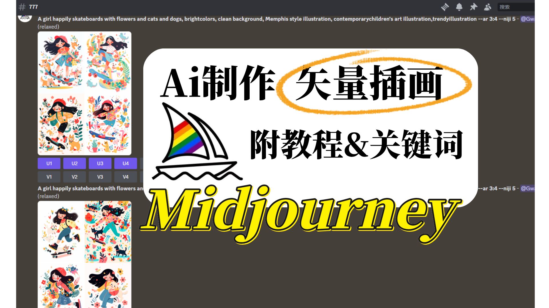 【midjourney教程】1分钟学会用 ai做矢量插画海报~~(附咒语)