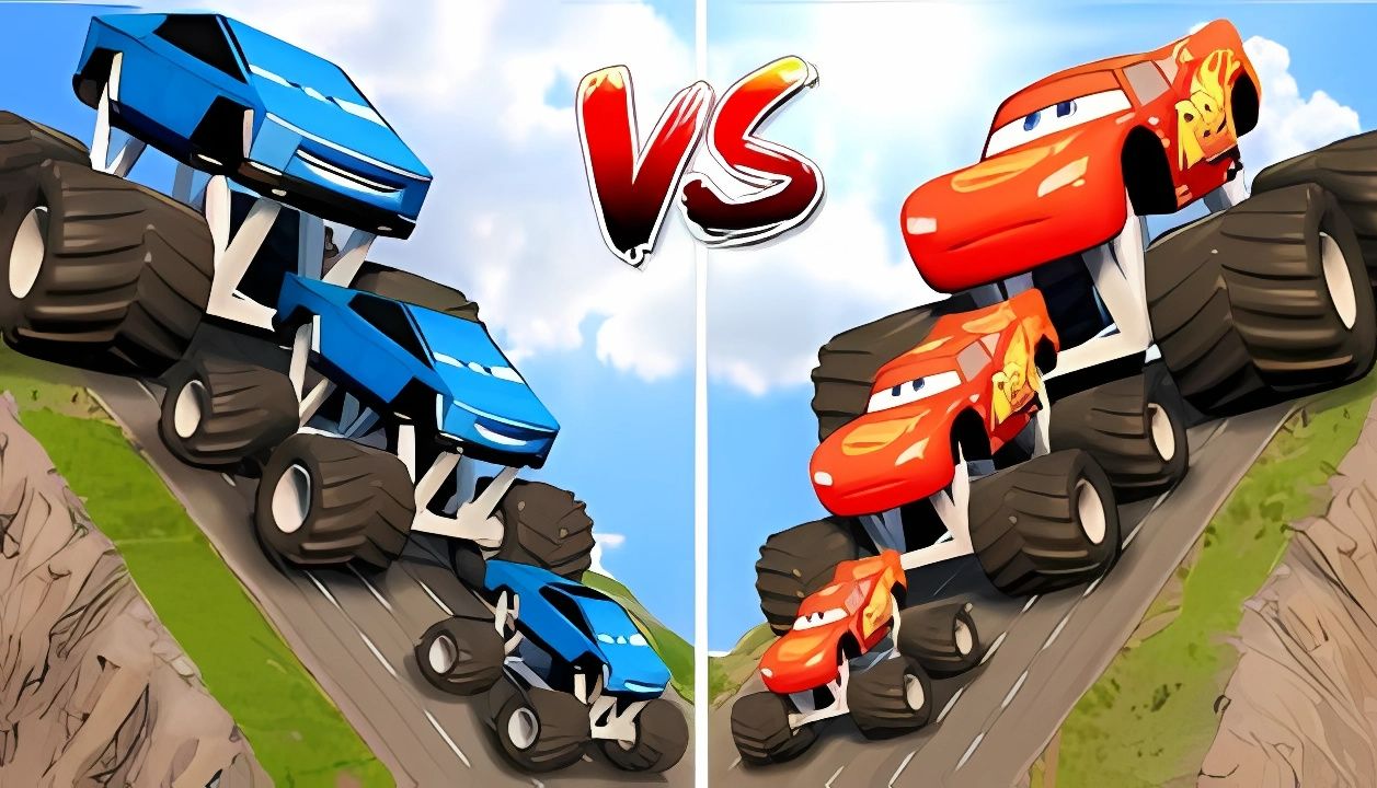 幼儿玩具车动画启蒙色彩拼图| Small Monster Truck Tesla Cybertruck vs Big & Small Lightning Mc哔哩哔哩bilibili