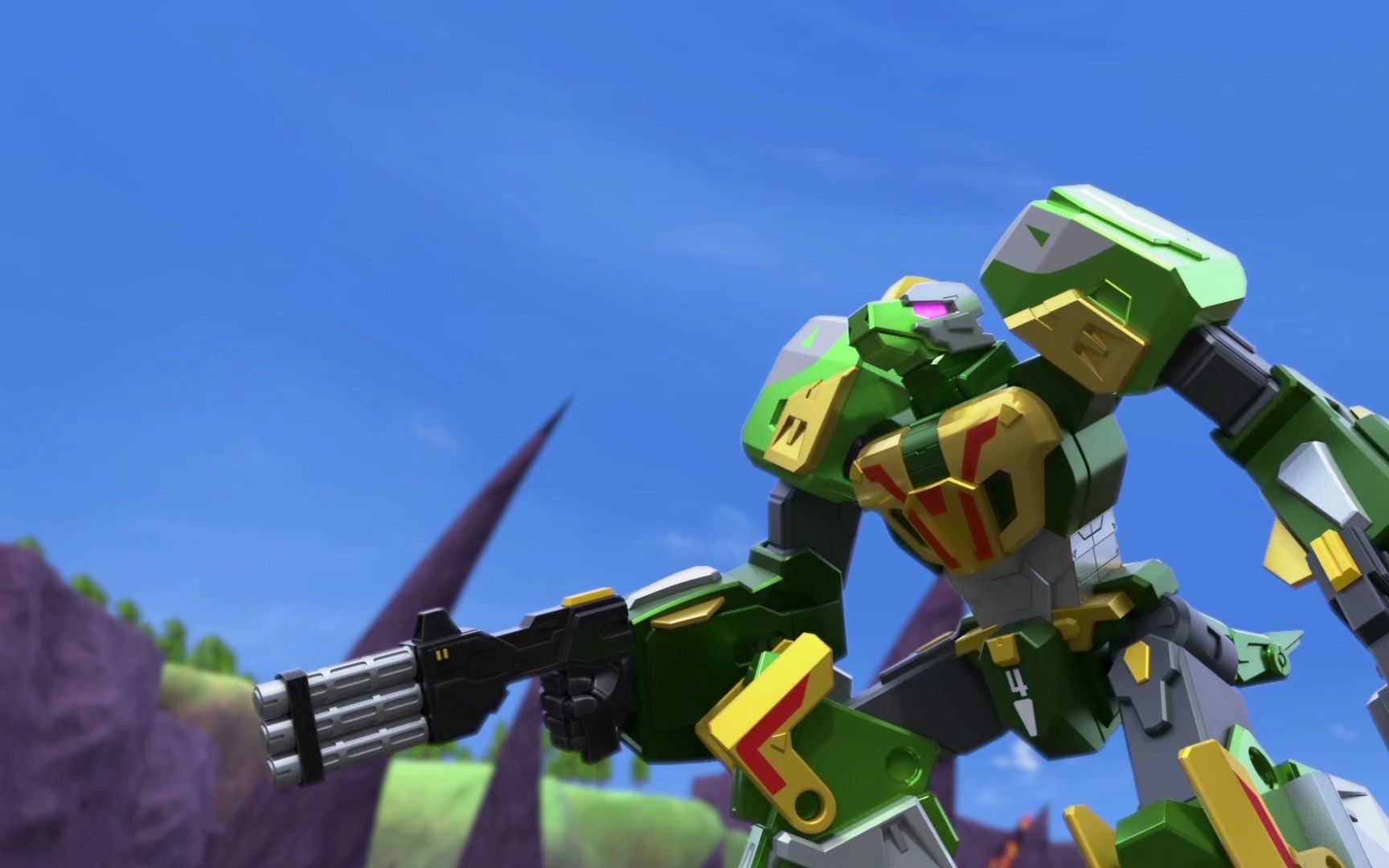 心奇爆龙战车6魔方变形精彩战斗:甲龙发动地能暴击!