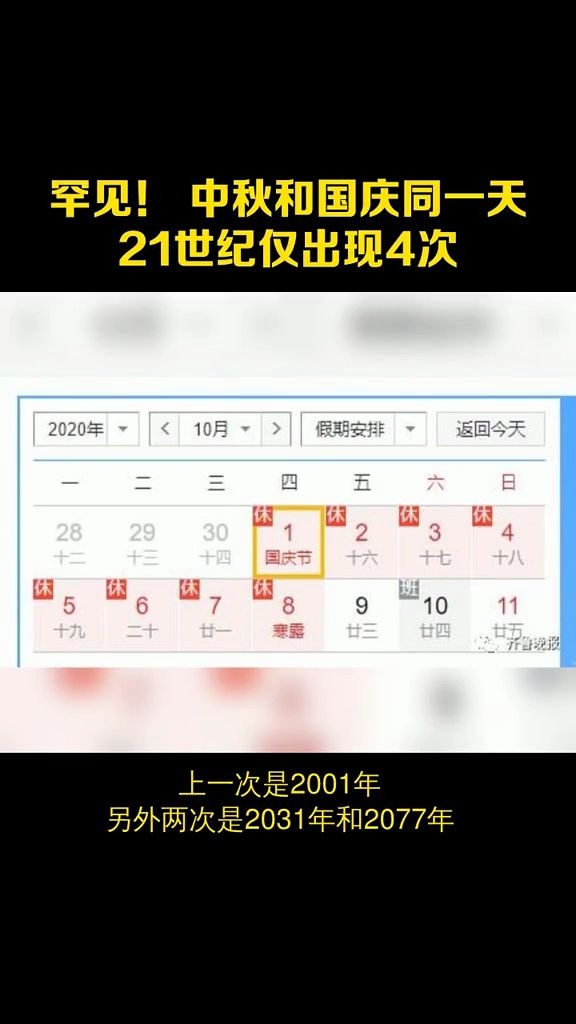 罕见！21世纪仅4次中秋国庆同一天，下次双节同日要等到2031年