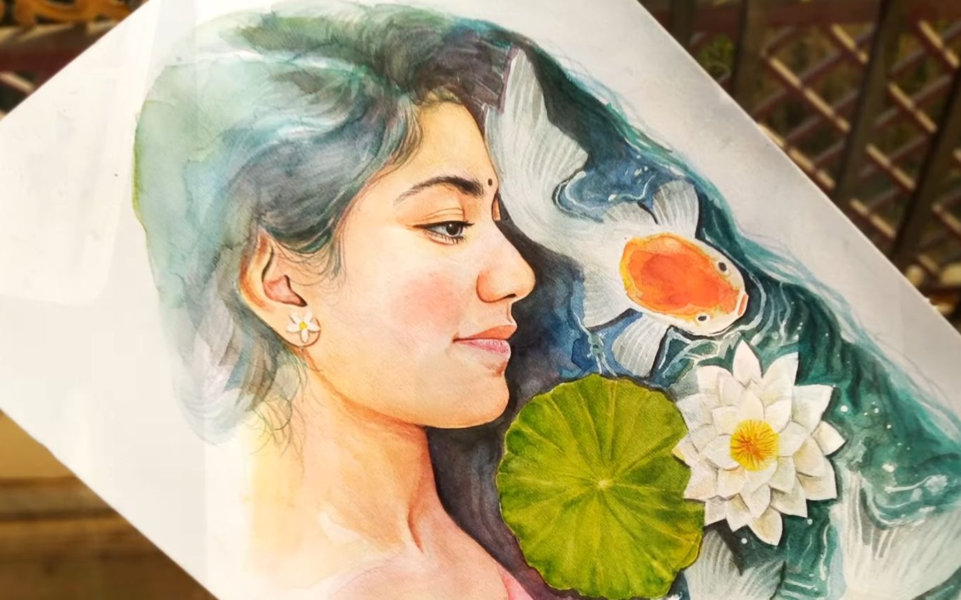 水彩插画印度女孩