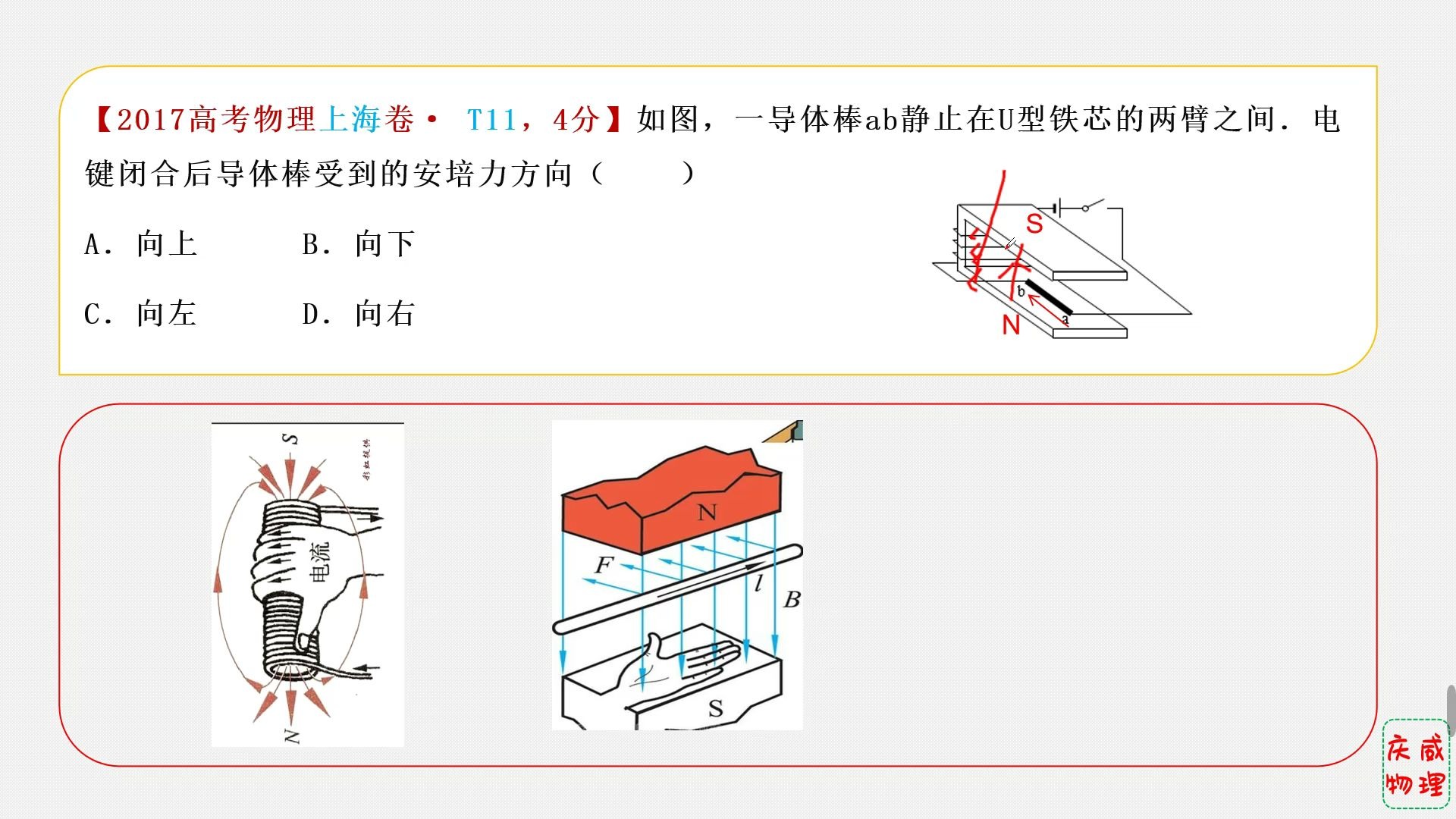 [图]2017高考物理上海卷第11题（安培力的方向）