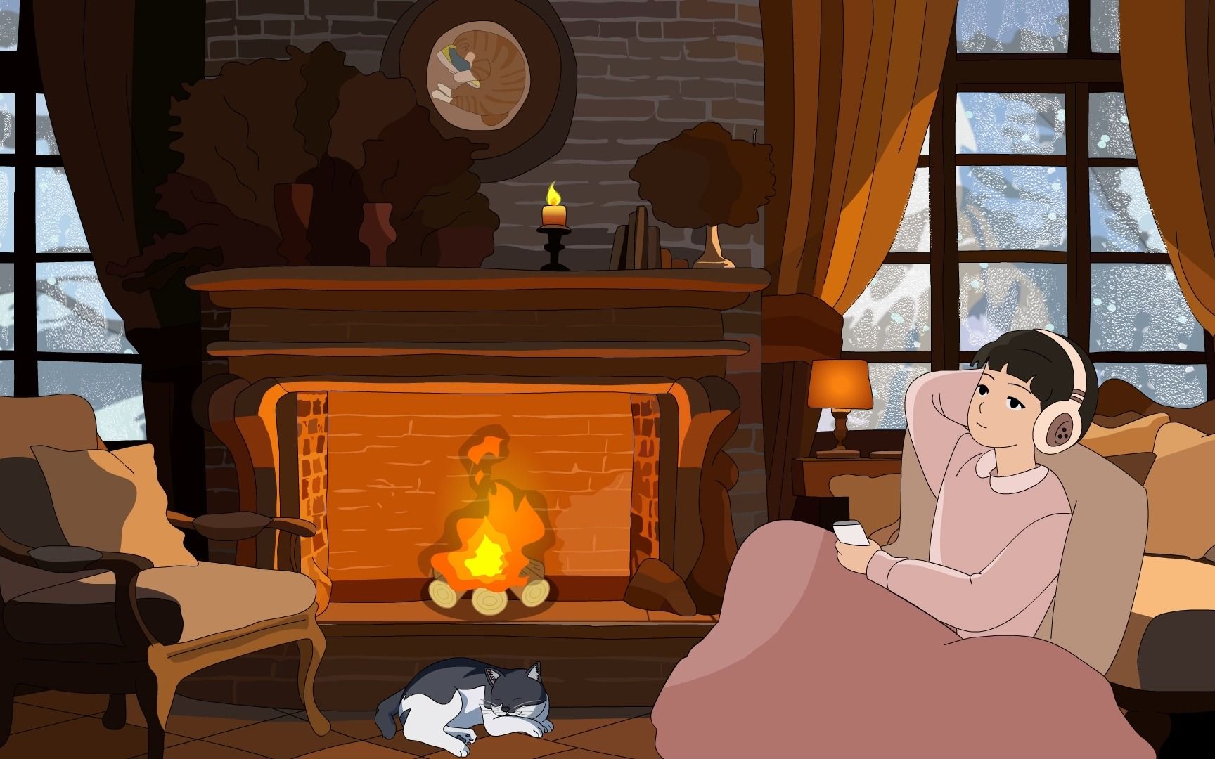 【下雪天在小木屋里听掏耳助眠】45分钟久坐提醒//壁炉燃烧声/耳朵