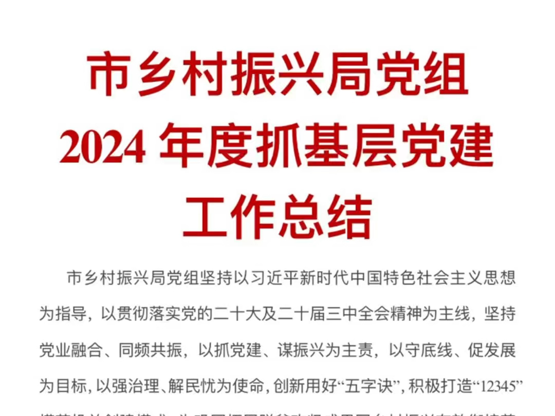 市乡村振兴局党组2024年度抓基层党建工作总结哔哩哔哩bilibili