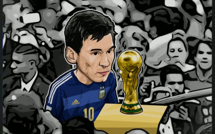 大陶画足球丨定格的经典——梅西凝望大力神杯_哔哩哔哩_bilibili