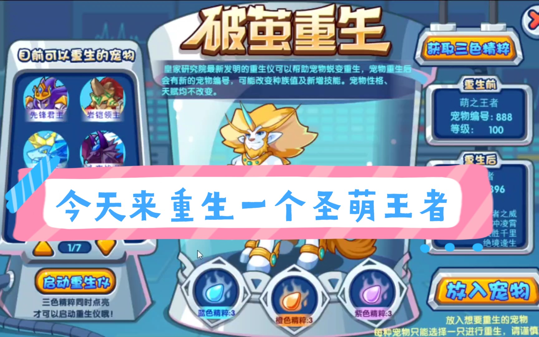 洛克王国:今天来重生一个圣萌王者,下期视频来看实战效果