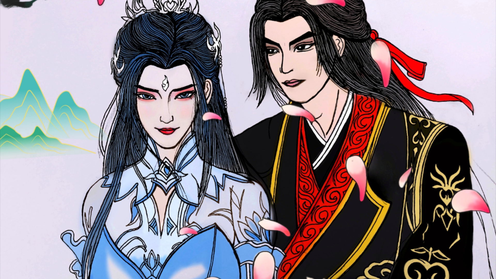 手绘张小凡和陆雪琪