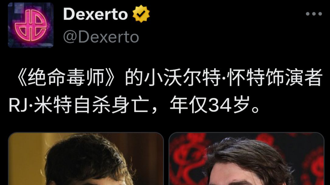 《绝命毒师》主演RJ·米特离世，年仅34岁