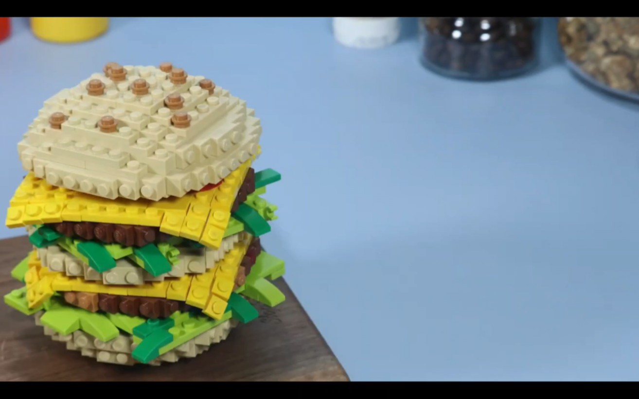 乐高美食,制作芝士牛排汉堡包