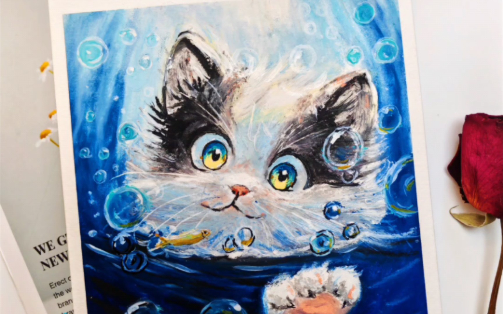 油画棒|戏水猫咪视频教程,简单上手可爱小猫咪,跟我一起来画吧!