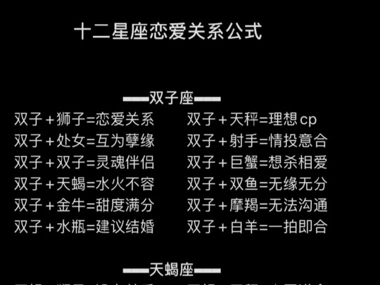 十二星座恋爱关系公式