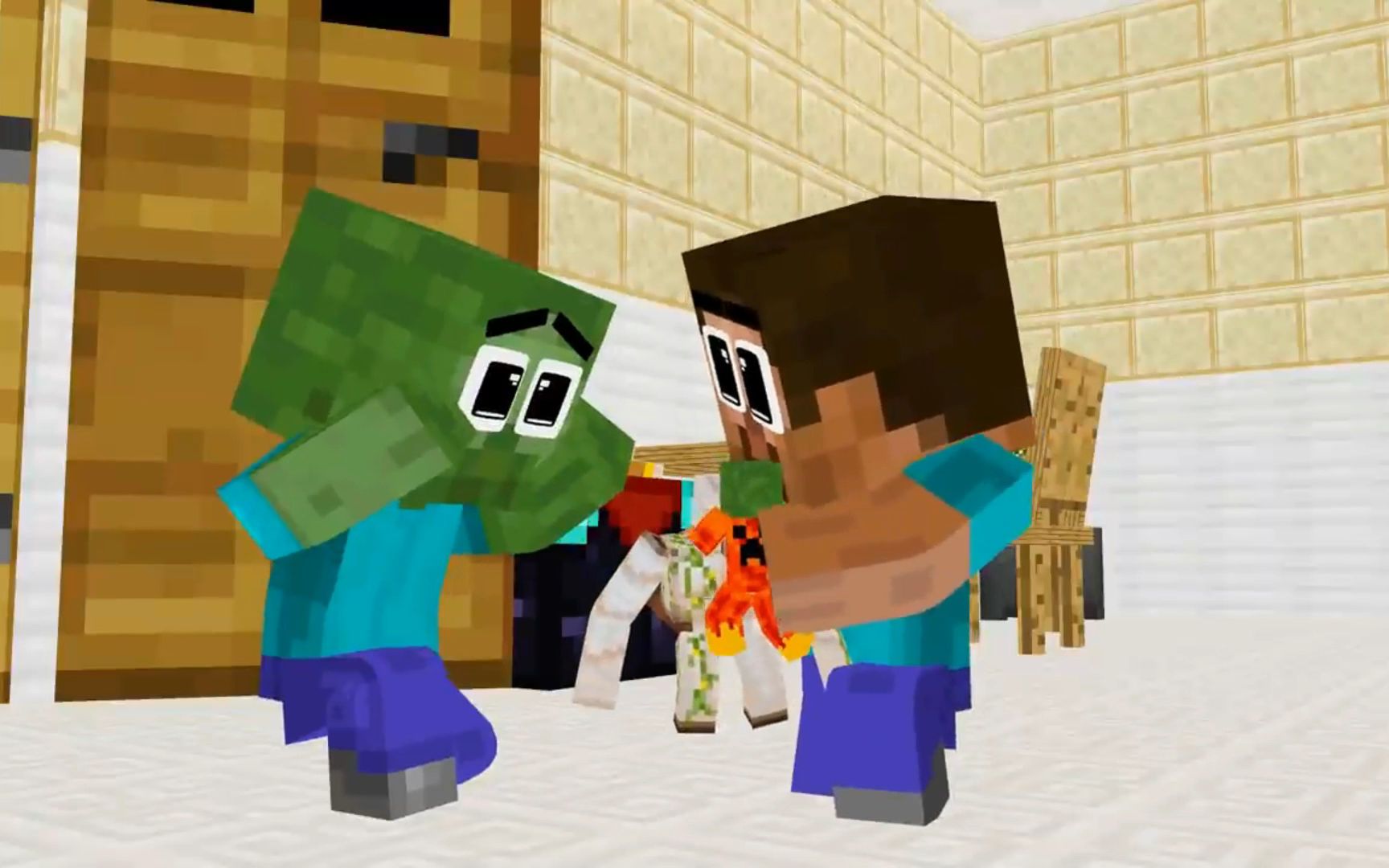 mc动画:史蒂夫和小僵尸分享玩具