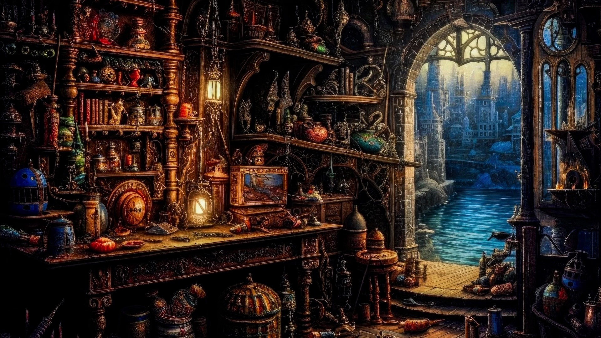 经营在神秘海港的魔法店铺 神奇密宝与杂货 买家交谈 室内