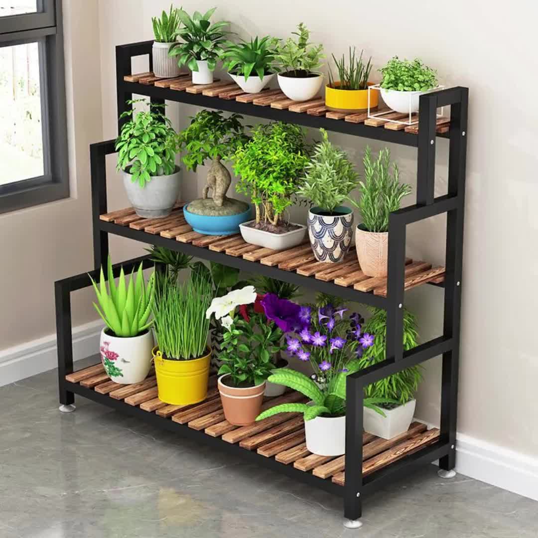 梯形环保室内花架铁艺定制多层阳台客厅落地式带轮子绿萝兰花盆架5231