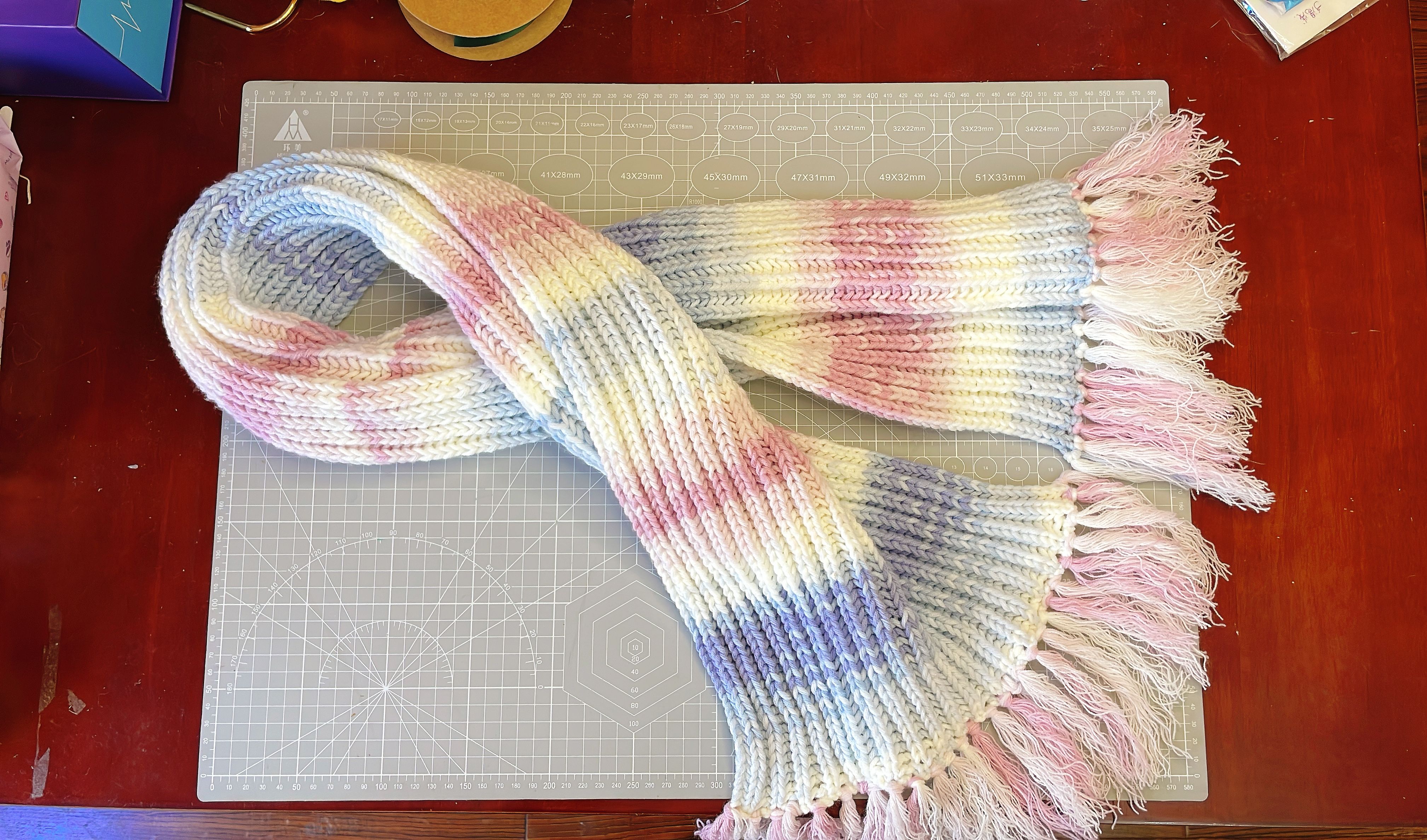 手工手作_棒针编织【日落银河_双元宝针围巾】