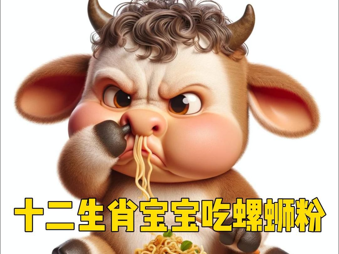 十二生肖宝宝吃螺蛳粉,哈哈哈,这小表情