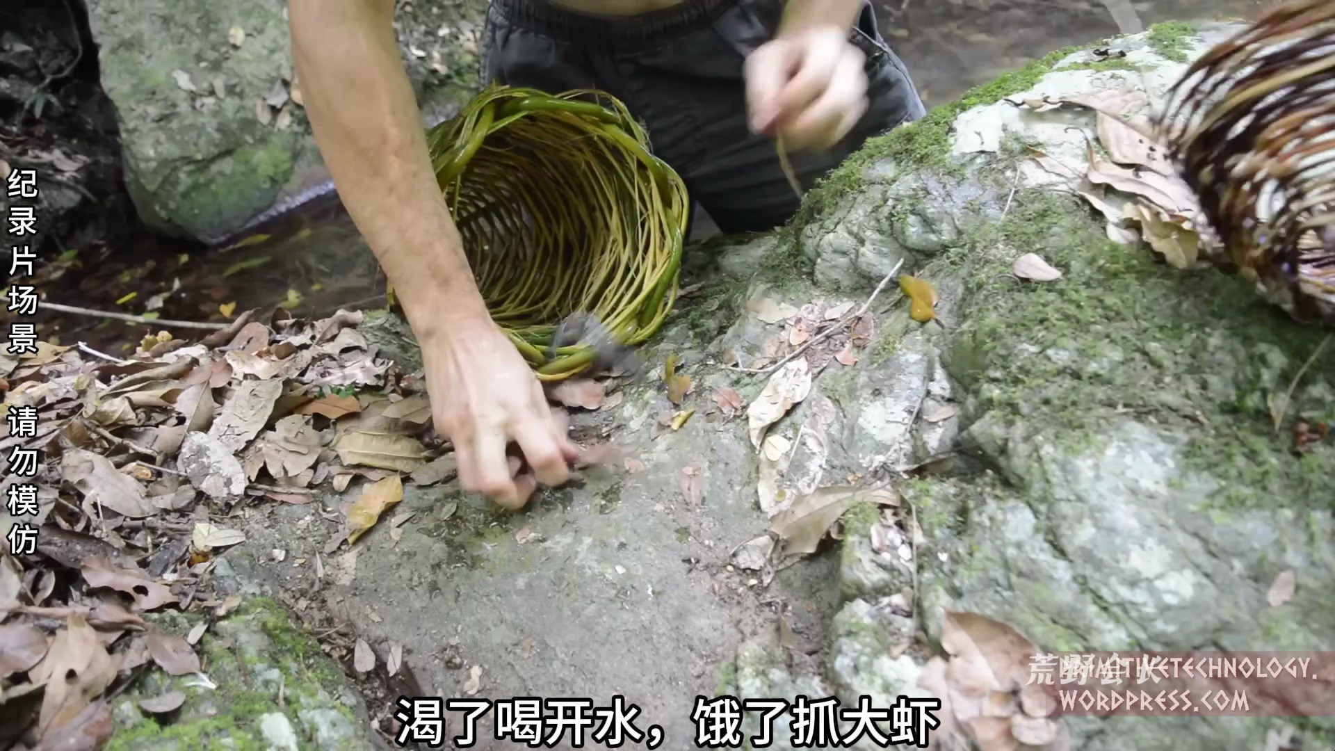 澳洲小哥荒野求生钻木取火编织箩筐