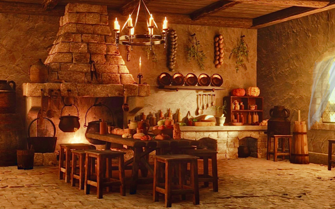 asmr|中世纪厨房环境音|实时学习|助眠|放松冥想|火炉做饭环境音|白