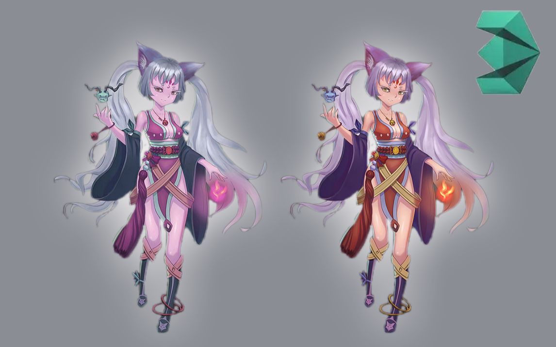 【3dmax建模】二次元角色"双马尾女孩"3d游戏人物角色建模布线贴图零