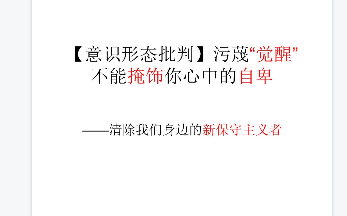 【意识形态批判】污蔑“觉醒”不能掩饰你心中的自卑,清除目所能及的新保守主义者.哔哩哔哩bilibili