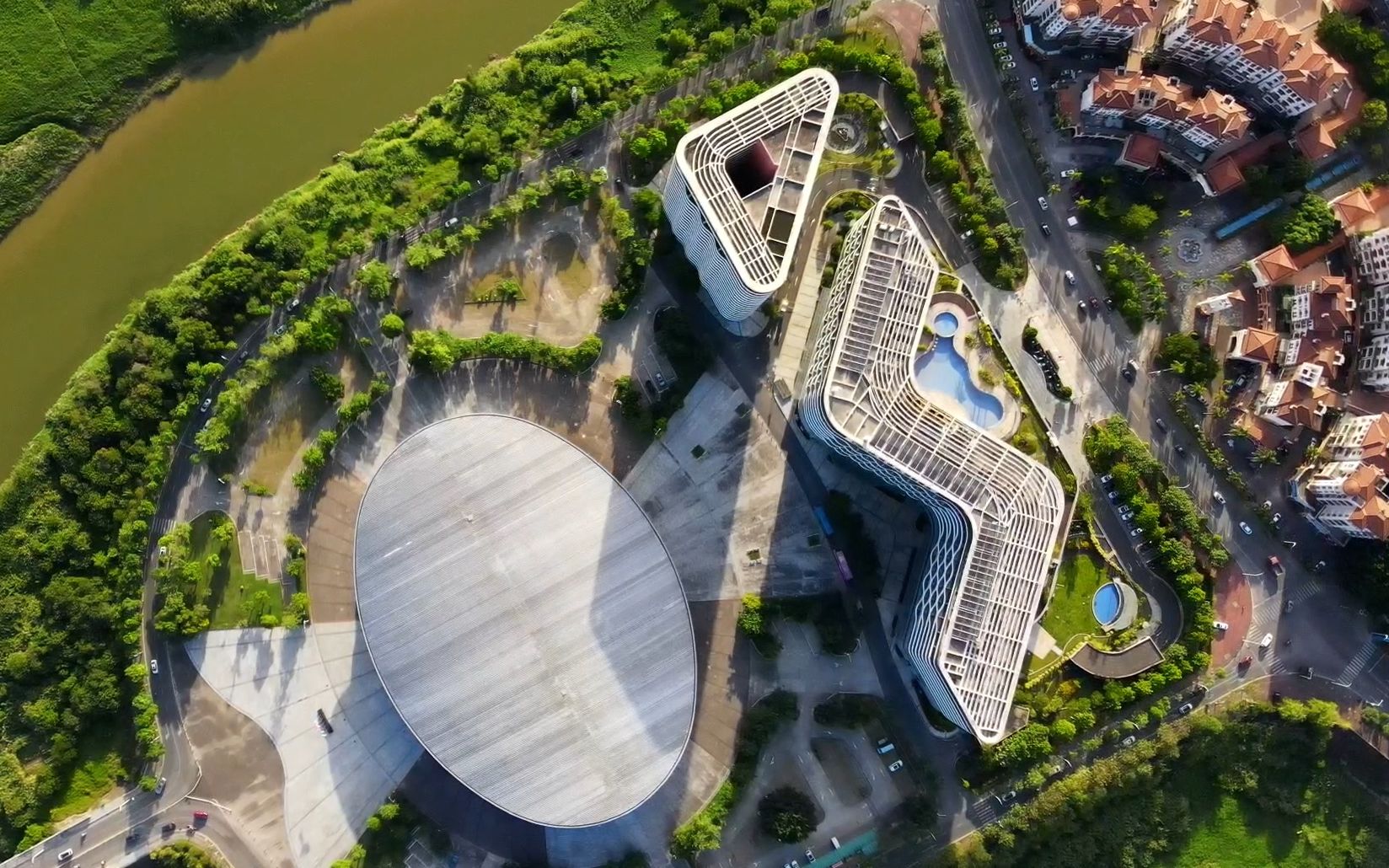 航拍惠阳体育中心,淡水壹中心,半岛别墅,从天空看是惊艳的美!