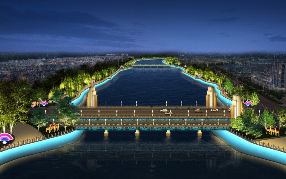 新疆博尔塔拉蒙古自治州精河滨河公园夜景亮化设计案例