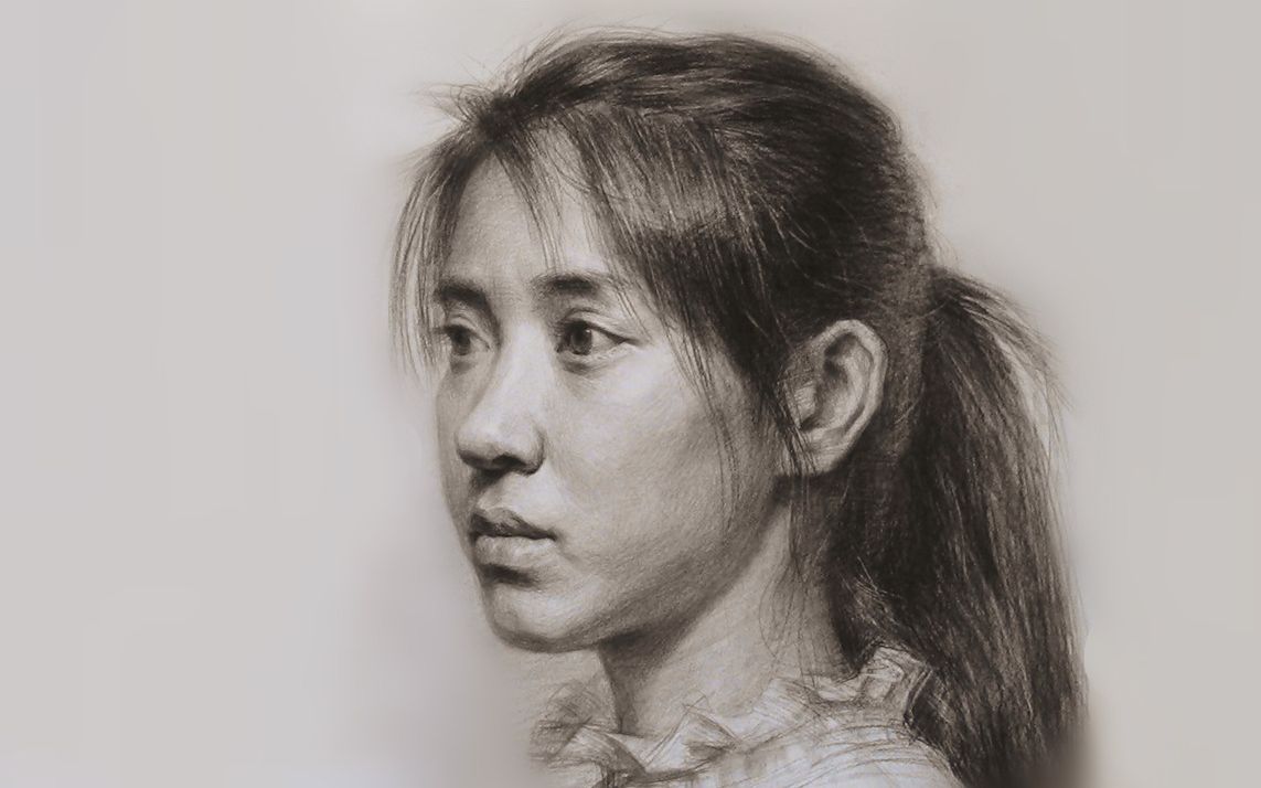 【素描头像】女青年四分三侧面(厦门达鸿画室)