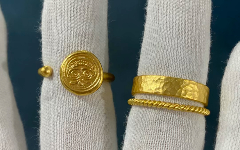 黄金版火漆印章戒指 麻花戒指,锤纹戒指