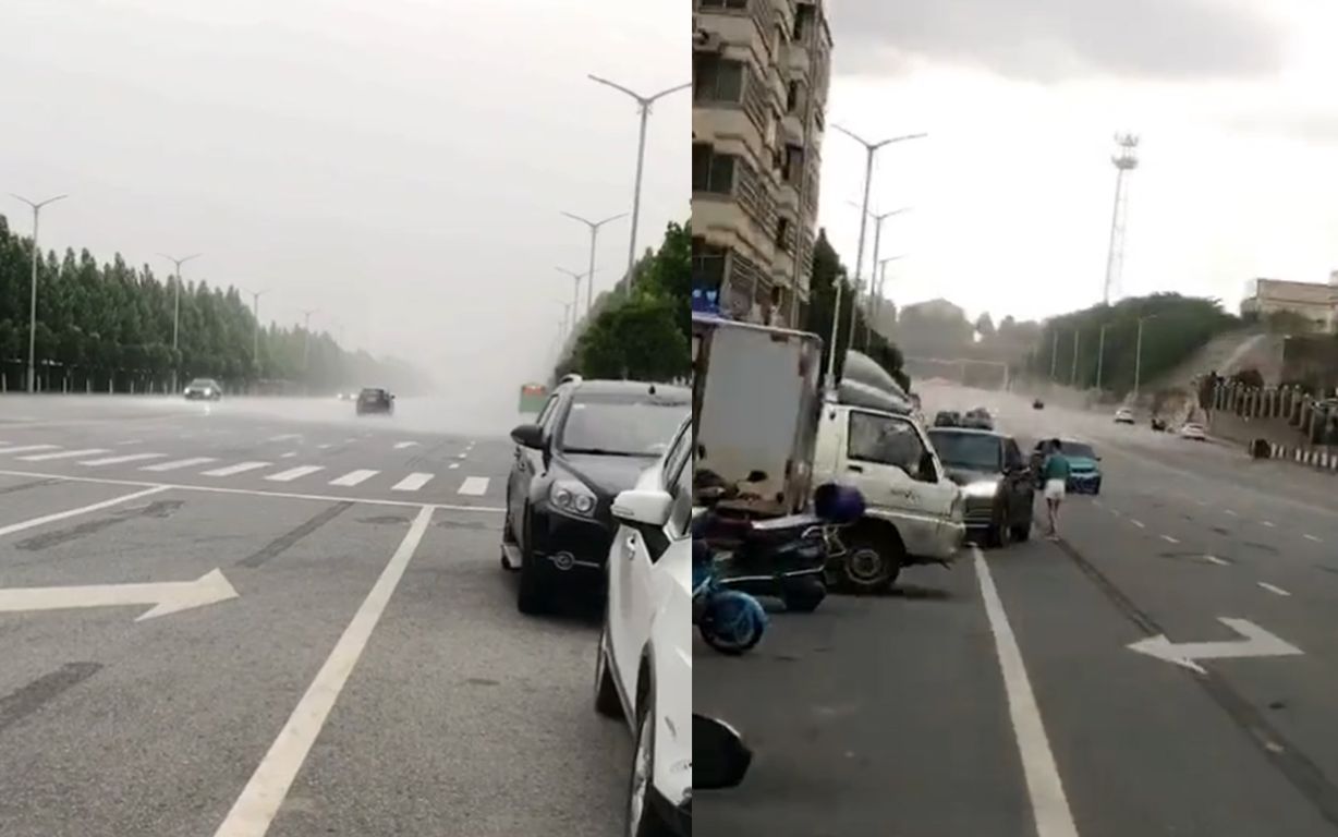 [图]男子发现前后两边都在下雨，只有自己这段没下：这雨下的真邪乎