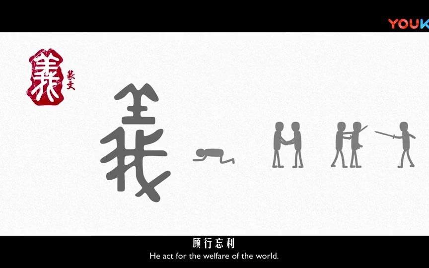 汉字里的中国人之“义”字.《说文解字》义:己之威仪也.从我、羊.哔哩哔哩bilibili